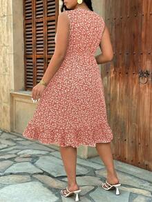 EMERY ROSE Đầm casual cỡ lớn không tay, xếp ly, họa tiết hoa nhí, có trang trí viền bèo nhún. - Nhiều màu - Xem 2