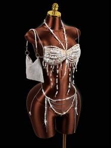 Mistrie Bộ đồ bơi đính hạt cho nữ, bộ bikini cho nữ, bộ đồ bơi gợi cảm cho nữ - trắng - Xem 5