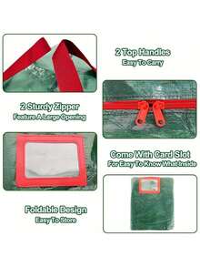 Una bolsa de almacenamiento grande para árbol de Navidad, impermeable, con un diseño de doble cremallera elegante y asas resistentes. Se puede usar para decoraciones de Halloween, decoraciones navideñas, decoraciones de cumpleaños, decoraciones de otoño, cajas/regalos de boda, regalos de Navidad, etc. - Verde - View 4