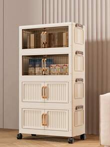 1PC Multi-Layer Plastic Detachable Folding Stackable No-Installation Required Closet Organizer Portable Wardrobe Grey Storage Cabinet Suitable For Living Room Bedroom Kitchen Space-Saving Multi-Functional Home Organizing Rack - Multicolor - View 9