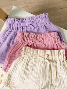 3pcs/Set Babygirl Casual Solid Color Elastic Waist Shorts, Summer Versatile - Multicolor - View 4