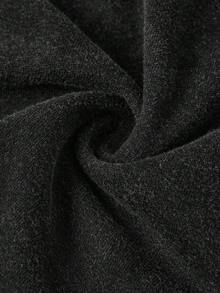 SHEIN PETITE 小码女士休闲简约风运动抽绳黑色棉质抓绒短裤，适合春夏运动季穿着。 - 黑色 - 查看 6