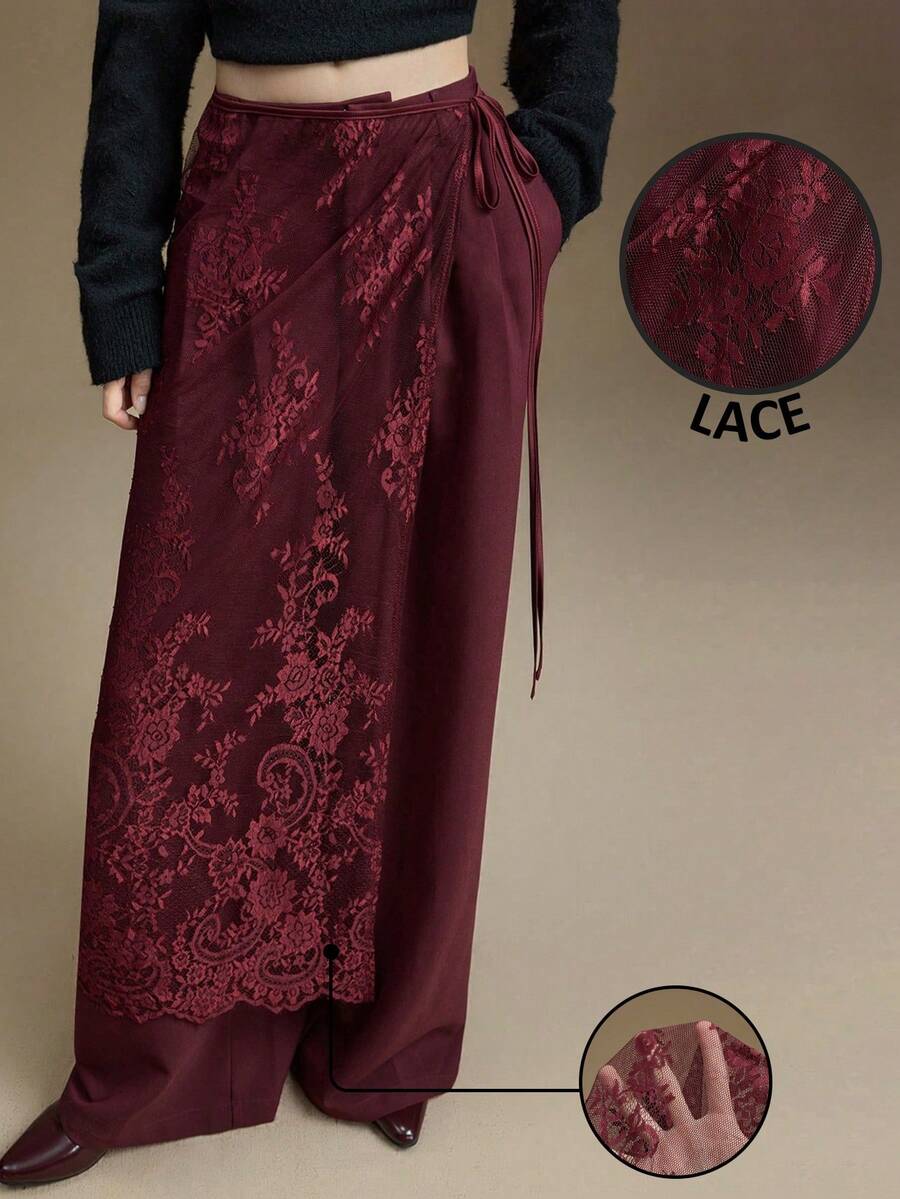 Ontre Chân váy buộc dây nữ 2026SS, trang phục công sở thường ngày, trang phục nữ văn phòng, trang phục giáo viên, phong cách thanh lịch. - Màu Đỏ Sâu - Xem 1