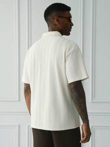 Manfinity Homme 男士休闲纯色翻领短袖针织Polo衫，夏季 - 藍色 - 查看 4