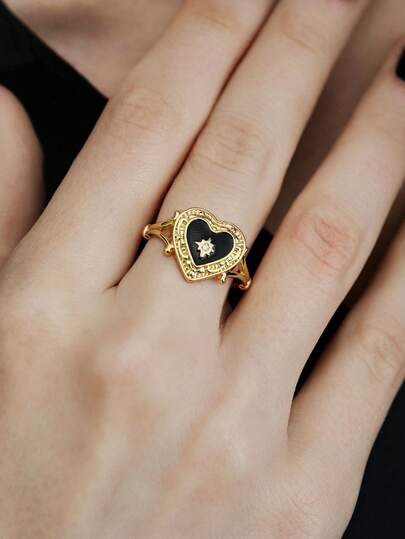 MortiRose Gothic Style Love Ring,Goth/Gothic/Punk/Grunge/Dark Gothic,Streetwear,Summer/Festival/Prom/Party,Vintage,Black