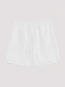 Open Phase Men's Casual Jacquard Tennis Shorts , Retro American, Unisex, Relaxed Fit Summer Outfits – Suitable For Everyday Wear And Summer Holiday Outfits. - White - View 2