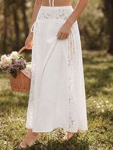 Sweetness Southern Italy Style Vacation Lace Hollow-Out Cropped Top And Skirt 2 Pieces Set For Women - White - View 4