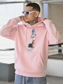 Devon Thys Áo hoodie nam K-GLORY, mẫu mới thu đông in hình các nguyên tố hành tinh, có túi kangaroo, thích hợp cho các cặp đôi. - Hồng - Xem 3