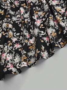 Sweetra 大码女士浪漫度假印花花瓣袖方领迷你连衣裙，粉色 - 彩色 - 查看 6