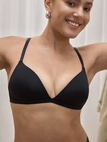 Bralution Women's Black Casual Comfy Fabric Plain Padded Bra - Black - View 6