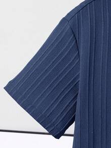 SHEIN Tween Boy Woven Single-Breasted Casual Short Sleeve Shirt - Navy Blue - View 3