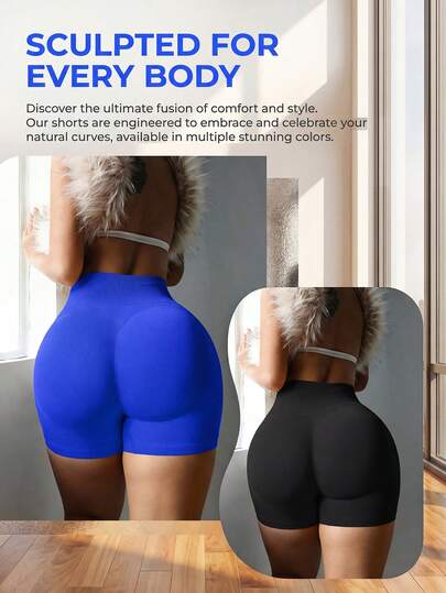 Velisys Set de 2 pantalones cortos de yoga de talla grande para mujer en negro y azul marino, con efecto levantador de glúteos. Pantalones cortos deportivos, de ciclismo y para uso casual, de punto sin costuras, cómodos y elásticos, cintura alta, estilo de moda muy vendido.