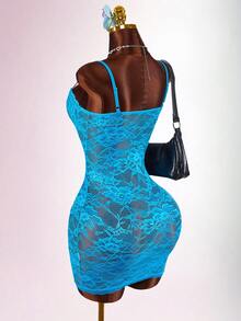 Amplova Y2K Blue Low-Cut Lace Sexy Sheer Mini Dress For Women Y2k Dresses Women's Summer Outfits Club Outfits For Women Dress Turquoise,Summer Dresses For Women - Blue - View 7