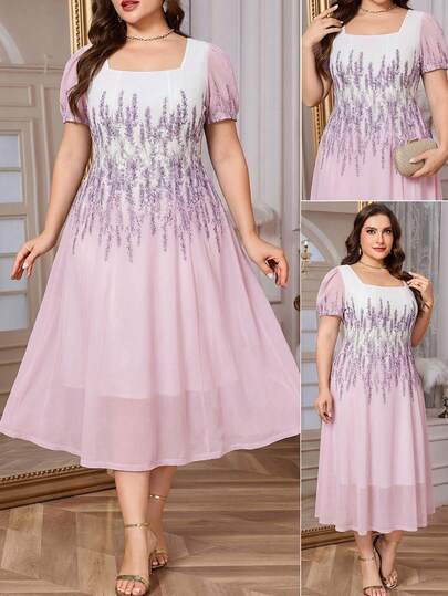 Reflora Plus Size Women's Elegant Printed Square Neck Short Sleeve Midi Dress, Light Purple Graduation Dress For Women Graduation Outfit For Mother Graduation Ceremony Birthday Dresses For Women Birthday Outfits For Women Summer Outfits For Women Summer Clothes Summer Vacation Outfits Summer Outfits For Woman Summer Clothes Women Elegant Dresses For Women Elegant Dress For Women Elegant Dresses For Party Elegant Dress Women High-Quality Dress Summer Dresses For Women Summer Outfits For Women Summer Clothes Summer Vacation Outfits Summer Outfits For Woman Summer Clothes Women