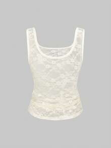 ROMWE Avant Camiseta de tirantes transparente con cuello en U para mujer, estilo Y2K - Albaricoque - Ver 2