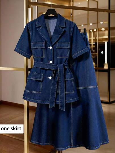 GlowEve CURVE Falda vaquera de unicolor lavada para mujer de talla grande, primavera/verano