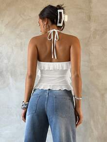 Aloruh Áo kiểu chiffon cổ yếm gợi cảm dành cho nữ - trắng - Xem 2