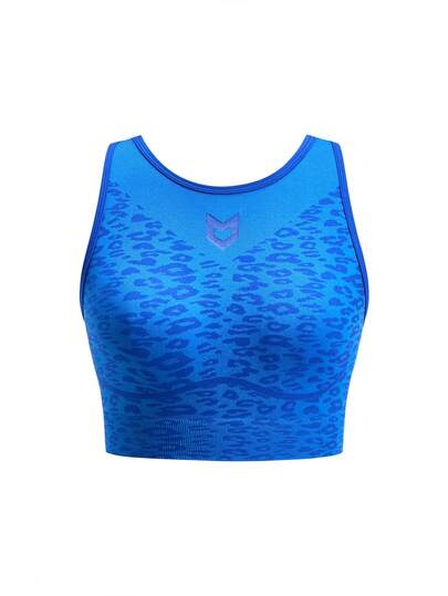 Seamluxe SHEIN Sport 1件吸湿排汗基础款露背背心，蓝白交叉肩带设计，无缝运动文胸，适合健身/瑜伽