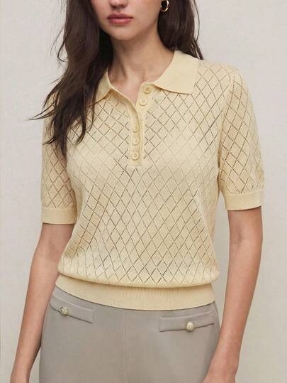 BizChic Áo len cổ polo màu vàng kem, cài nửa khóa kéo, một hàng khuy, họa tiết hình thoi, dệt rỗng, sợi mềm mại chống xù lông, thích hợp cho mùa xuân/hè, năm 2000, công sở, đi làm, kinh doanh, các dịp xã giao, Lễ Phục Sinh, Ngày Thánh Patrick, Lễ tốt nghiệp, Ngày của Mẹ, thường ngày, ngoài trời, đi làm, lễ hội nhạc đồng quê, hẹn hò, hàng ngày, du lịch, bữa ăn sáng muộn, tiệc trà, sân bay.