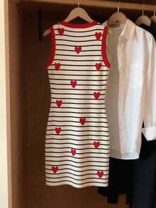 Resyla Women's Spring/Summer New Arrival Striped Heart Print Contrast Color Trim Fitted Casual Dress - Multicolor - View 2