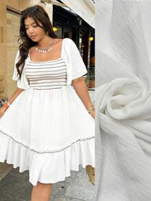 Vionelle Robe décontractée blanche ample à manches bouffantes pour les vacances, printemps/été, grande taille - Blanc - Voir 9
