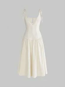 Sweetness Sweet Vacation Style Sleeveless Hollow-Out Tie Front Long Dress For Women, Light Yellow - Light Yellow - View 2