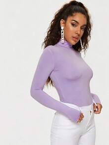Playera Térmica de Mujer de Manga Larga y Cuello Alto - Lila - Ver 4