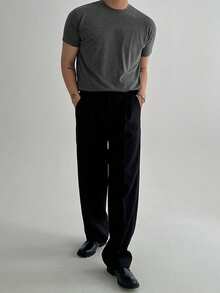 DAZY 男士修身纯色深灰色短袖T恤，夏季款 - 灰色 - 查看 3