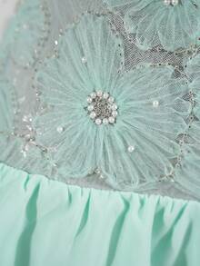 Lyxana Women's Sequins Ruffle Mesh Patchwork Backless Mini Dress - Mint Blue - View 4