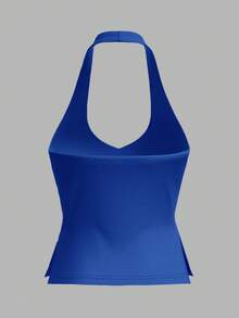 SHEIN BASICS Casual Solid Color Knit Halter Neck Top For Women/Summer Fitted Top For Women Tanktop Body Tops For Ladies Halter Tops For Women - Royal Blue - View 7