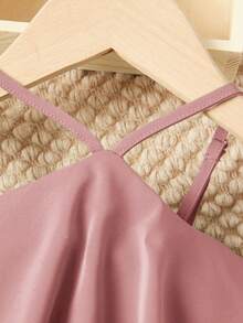 SHEIN Baby Girl's Casual And Comfortable Ruffle Trimmed Halter Neck Cami Romper,Kids - Pink - View 6