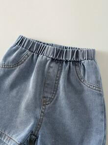 SHEIN Bộ 3 món gồm áo lót, áo sơ mi kaki kẻ sọc mùa hè cho bé trai, áo phông in chữ và quần short denim xanh, bộ đồ đi nghỉ mát, bộ đồ kẻ sọc, bộ đồ cho bé trai. - Nhiều màu - Xem 9