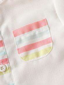 两件套幼儿男童可爱休闲立领短袖短裤套装，面料柔软舒适，适合户外、室内、度假、夏季穿着。 - 彩色 - 查看 5