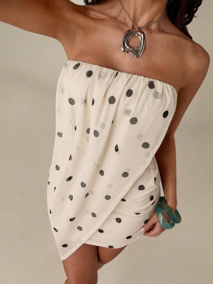 SHEIN BAE Vestido mini con estampado de lunares sexy para mujer, de verano - Blanco y Negro - Añade 7