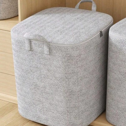 1PC Grey Zipper Large Capacity Storage Bag, Upgraded Clothing Storage Bag, Toy Storage Bag, Moving Packing Bag, Classic Miscellaneous Storage Bag, Herringbone Pattern Storage Bag, Two-Way Alloy Zipper, Sturdy Handle, Soft Fabric, Precision Zipper