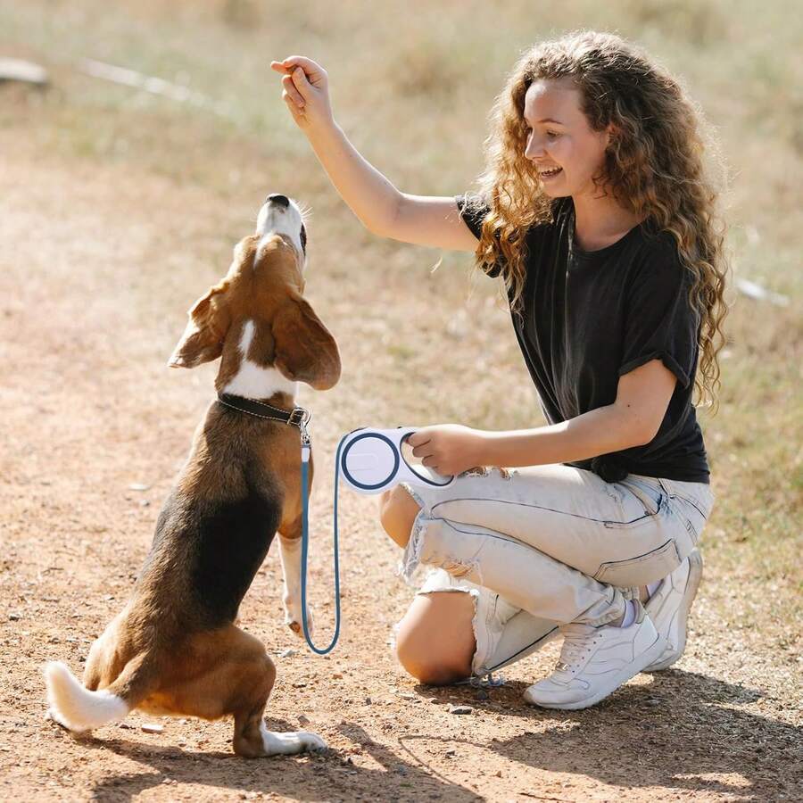 Segarty Extendable Leash, 16ft Heavy Duty Walking Dog Retractable Leash For Medium Small Dogs Up To 44lb, Anti-Slip Handle 360°Tangle-Free Nylon Tape, One-Handed One Button Lock (Blue White) - Blue - View 1