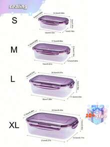 1/4 件套家用密封塑料食品储物盒，微波炉适用 - 彩色 - 查看 3