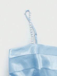 GlowEve Nuevo vestido mini ajustado de uso diario y versátil, con tirantes de espagueti y tela brillante, elegante para mujeres - Azul - Ver 3