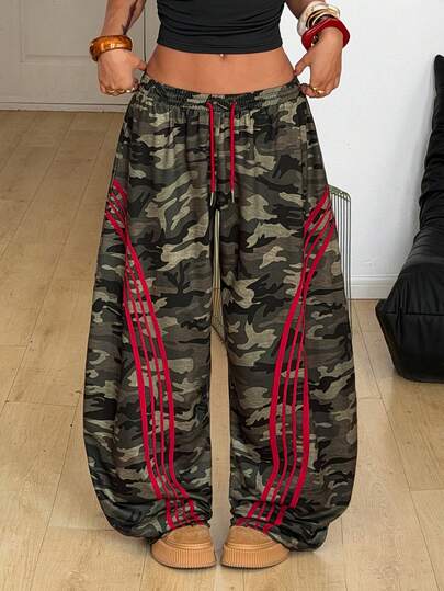 Coolane Women's Summer Streetwear Back To School Preppy Casual Vintage Sport Going Out Hip-Hop Banded Texture Decoration Graphics Camo Low Rise Baggy Banana Pants