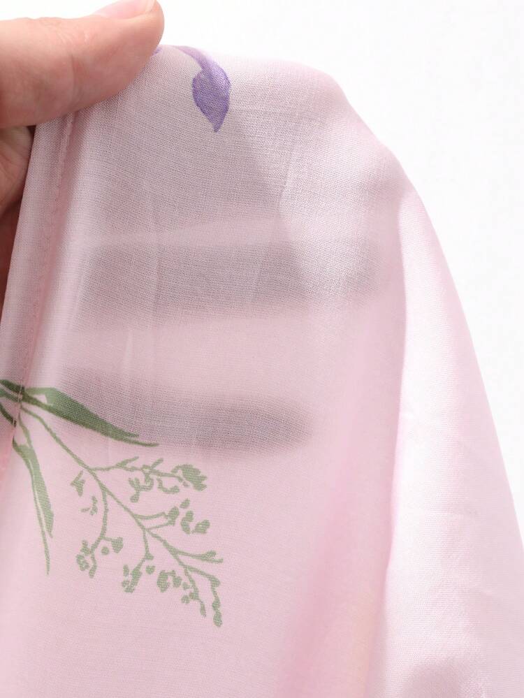 Floral Print Long Dress, Suitable For Spring And Summer Wear, Women Nightgown