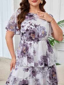 Reflora 大码女式印花褶皱圆领时尚约会连衣裙 - 彩色 - 查看 6