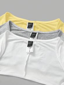 SHEIN BASICS 3件套休闲纯色针织圆领短款女式上衣 - 彩色 - 查看 3