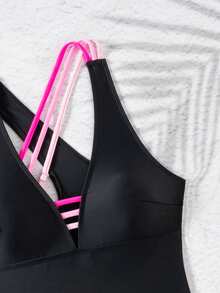 Swim SPRTY Áo tắm liền thân màu đen trơn gợi cảm, hở lưng, cắt cao dành cho nữ, thích hợp cho kỳ nghỉ biển. - màu đen - Xem 7