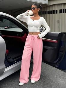 Muchica 浅粉色针织阔腿运动裤（女款） - 淺粉色 - 查看 5