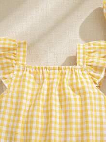 Souflis Souflis Baby Girls' Summer New Sleeveless Off-Shoulder Ruffle Trim Bodysuit With Bucket Hat - Yellow - View 6