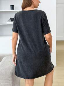 SHEIN LUNE 大码蝴蝶结装饰休闲连衣裙，适合通勤、夏季、7月4日白色毕业季 - 黑色 - 查看 8
