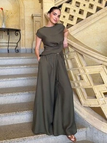 Marta Soriano 2025春夏新款休闲度假日常出游百搭穿搭优雅邮轮旅行海边沙滩度假日光浴网红款小圆领叠穿 - 軍綠色 - 查看 6