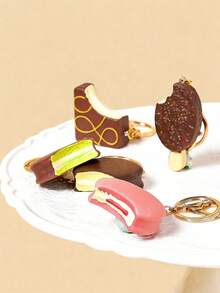 POKOJA LAND 1PC Realistic Mini Chocolate Keychain Korean Style Crispy Chocolate Bar Ice Cream Charm Bag Charm Cute Food Themed Accessories For Girls Gift - 彩色 - 查看 3
