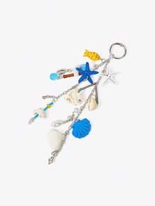Viva Strut 1 pieza Llavero con cuentas estilo brisa marina, colgante con imitación de estrella de mar y conchas con flecos, colgante para bolso de vacaciones. - Azul - Ver 3