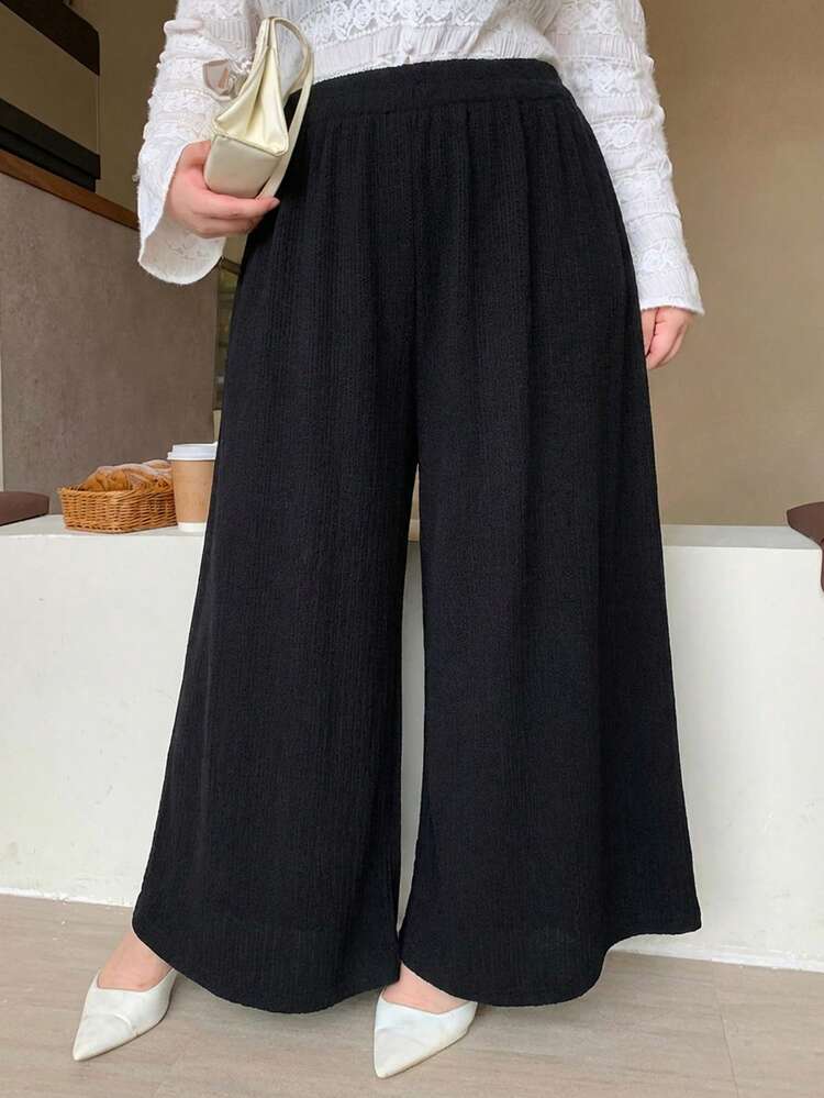 Dazy Plus Plus Size Casual Solid Color Wide Leg Pants, All Season